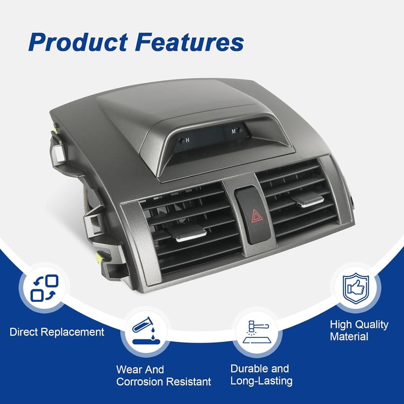 DICMIC Center Dash A/C Outlet Air Vent Panel with Emergency Switch Clock Button Compatible with 2009-2013 Toyota Corolla Replace# 55670-02340 - Image 4